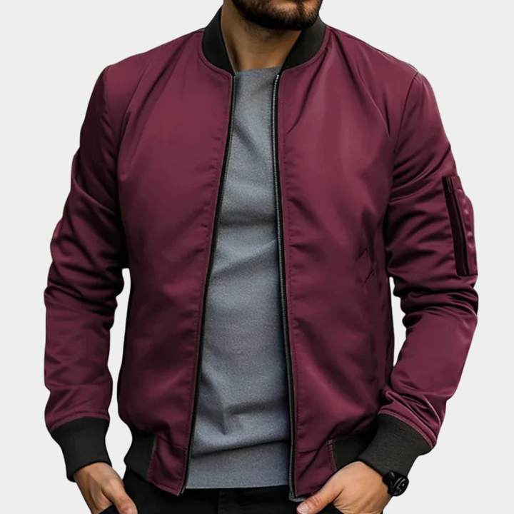 Marlowe | Men's Lined Windproof Bomber Jacket Full Zip Funnel Neck