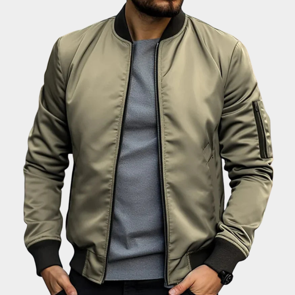Marlowe | Men's Lined Windproof Bomber Jacket Full Zip Funnel Neck