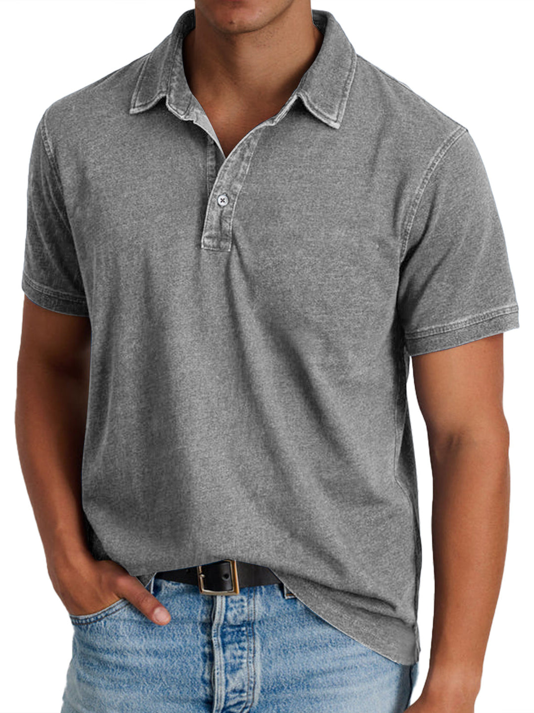 Thomas | Men's Classic Polo Shirt Regular Fit Button Placket Textured