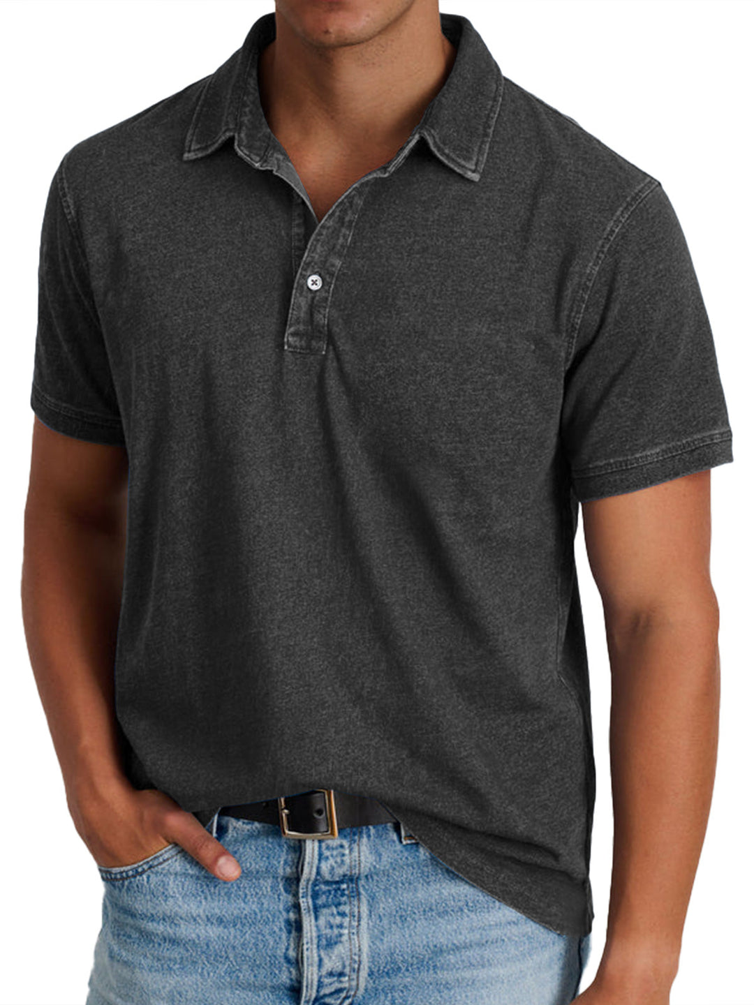 Thomas | Men's Classic Polo Shirt Regular Fit Button Placket Textured