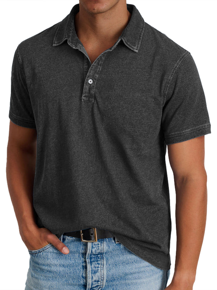 Thomas | Men's Classic Polo Shirt Regular Fit Button Placket Textured