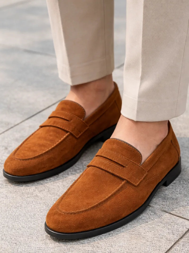 Oscar | Men's Suede-Look Moc Toe Loafers Slip-On Rubber Sole
