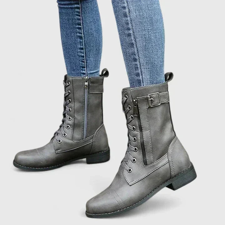 Evelyn | Women's Lace-Up Ankle Boots Side Zip Buckle Block Heel