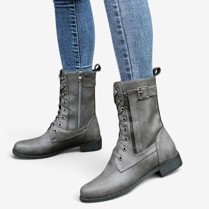 Evelyn | Women's Lace-Up Ankle Boots Side Zip Buckle Block Heel