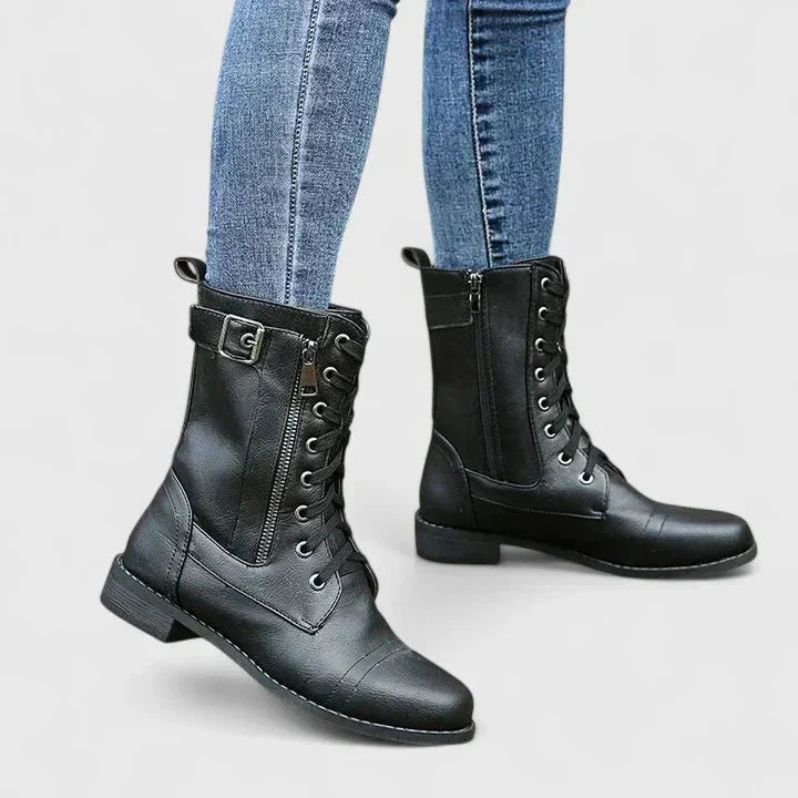 Evelyn | Women's Lace-Up Ankle Boots Side Zip Buckle Block Heel