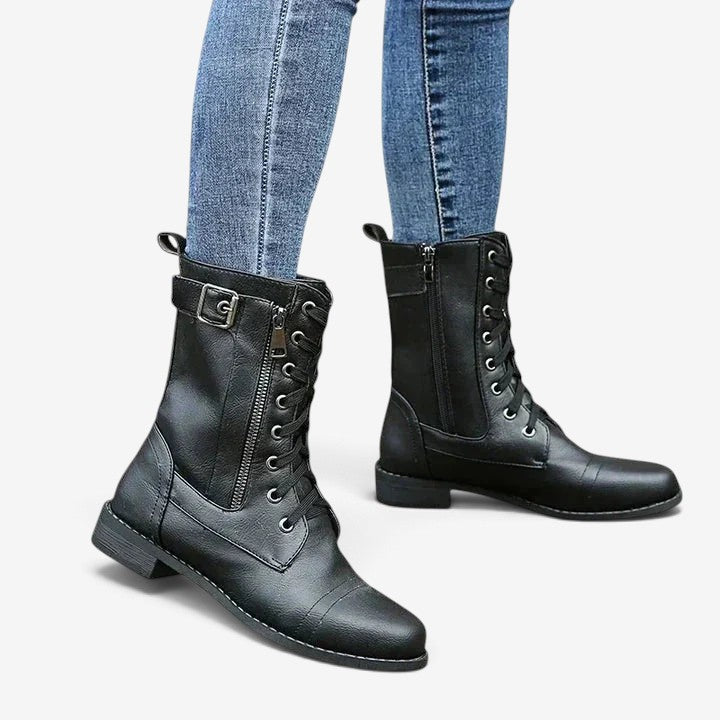 Evelyn | Women's Lace-Up Ankle Boots Side Zip Buckle Block Heel