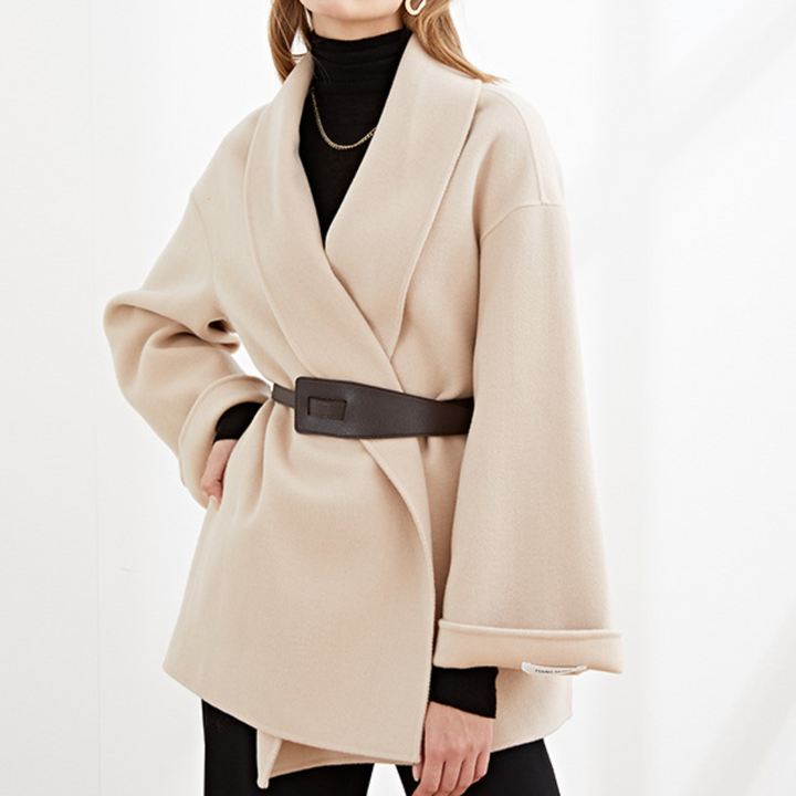 Charlotte | Women's Belted Coat Wide Lapel Collar Open Front