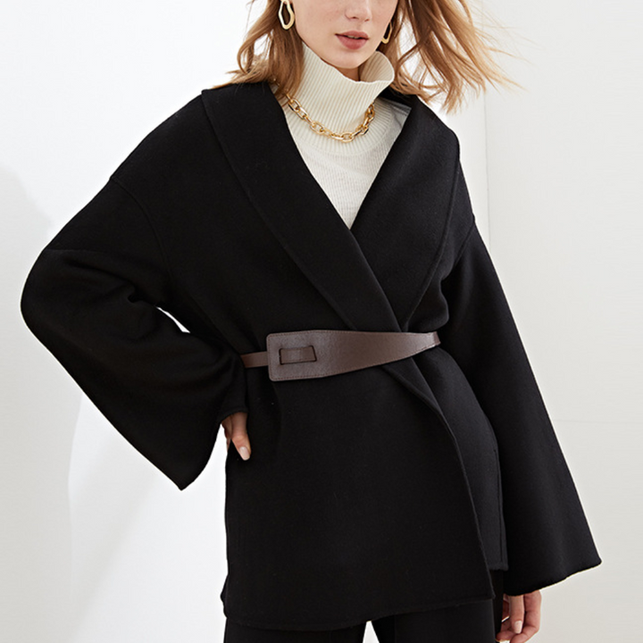Charlotte | Women's Belted Coat Wide Lapel Collar Open Front