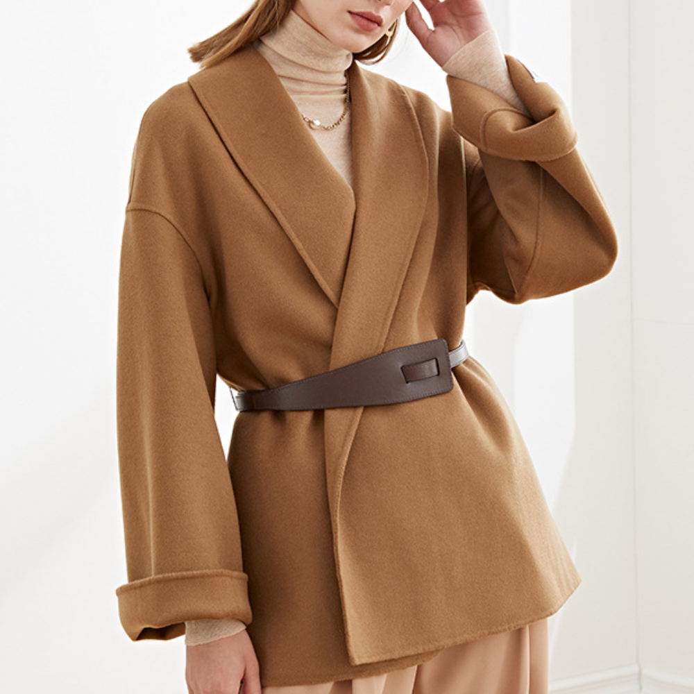 Charlotte | Women's Belted Coat Wide Lapel Collar Open Front
