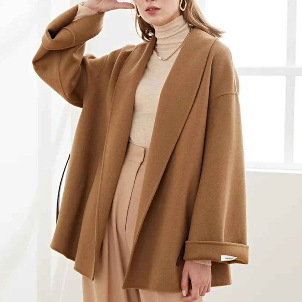 Charlotte | Women's Belted Coat Wide Lapel Collar Open Front