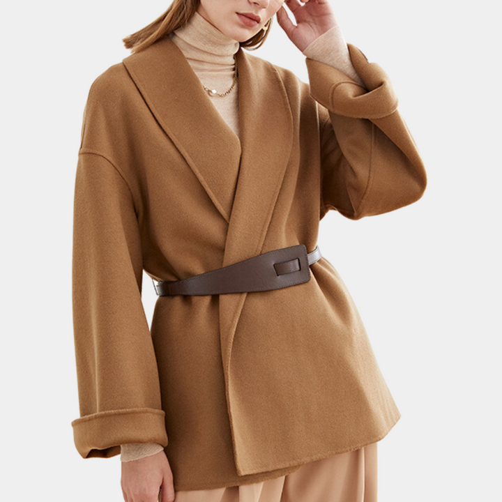 Charlotte | Women's Belted Coat Wide Lapel Collar Open Front