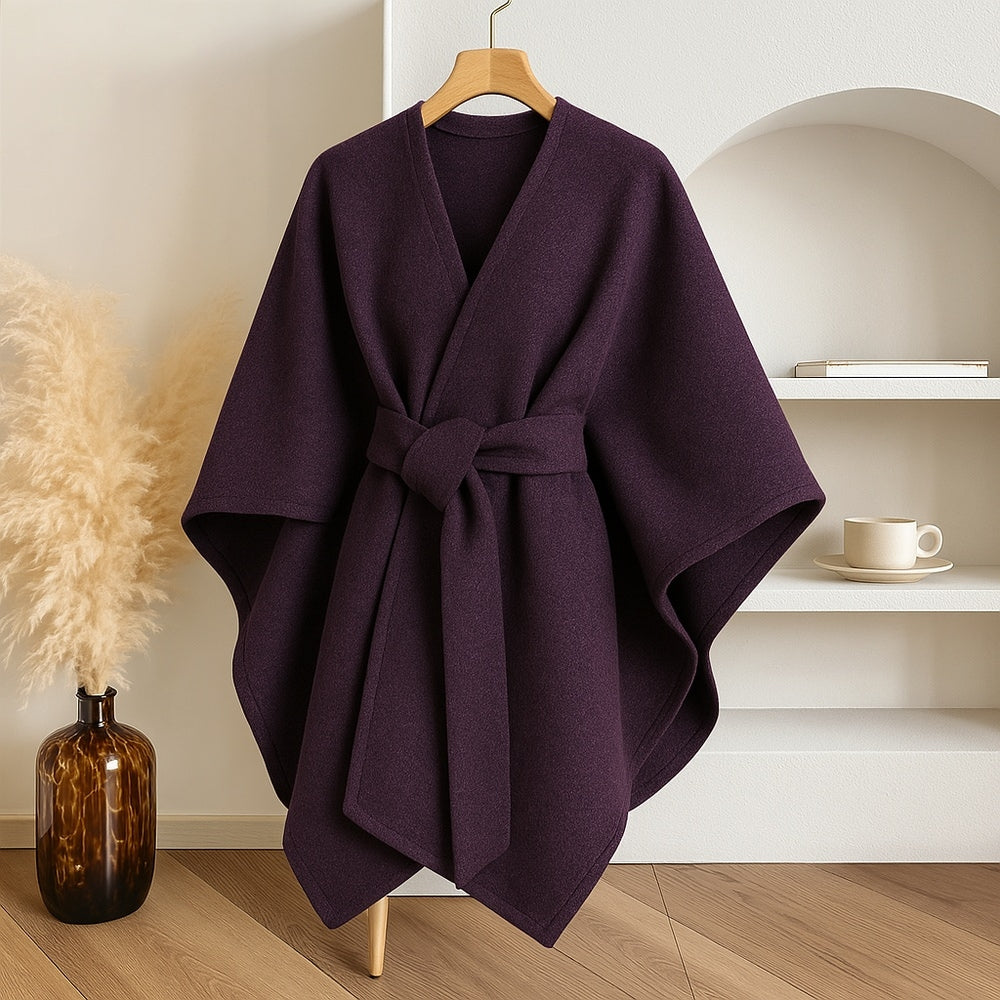 Women’s Belted Poncho Coat – Windproof Layer for Autumn and Winter