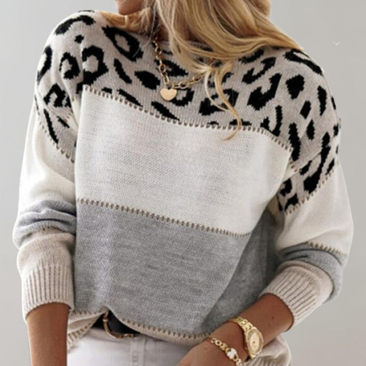 Viola | Women's Colour-Block Knitted Jumper Leopard Print