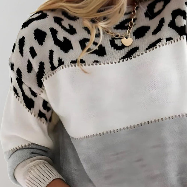 Viola | Women's Colour-Block Knitted Jumper Leopard Print