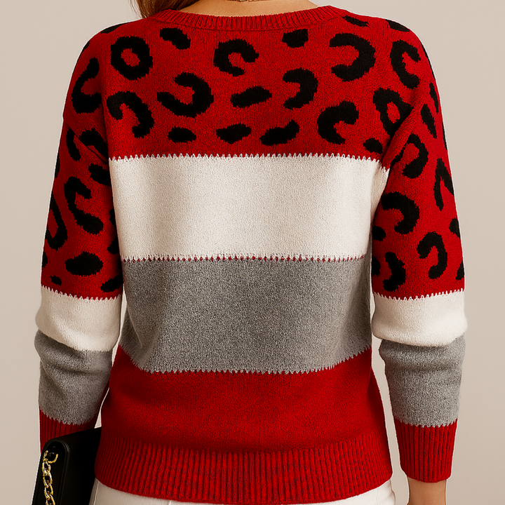 Viola | Women's Colour-Block Knitted Jumper Leopard Print
