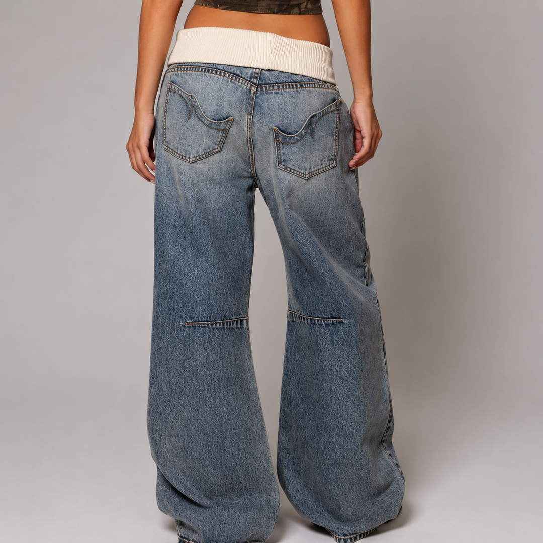 Josephine | Women's Baggy Wide-Leg Jeans Ribbed Waistband