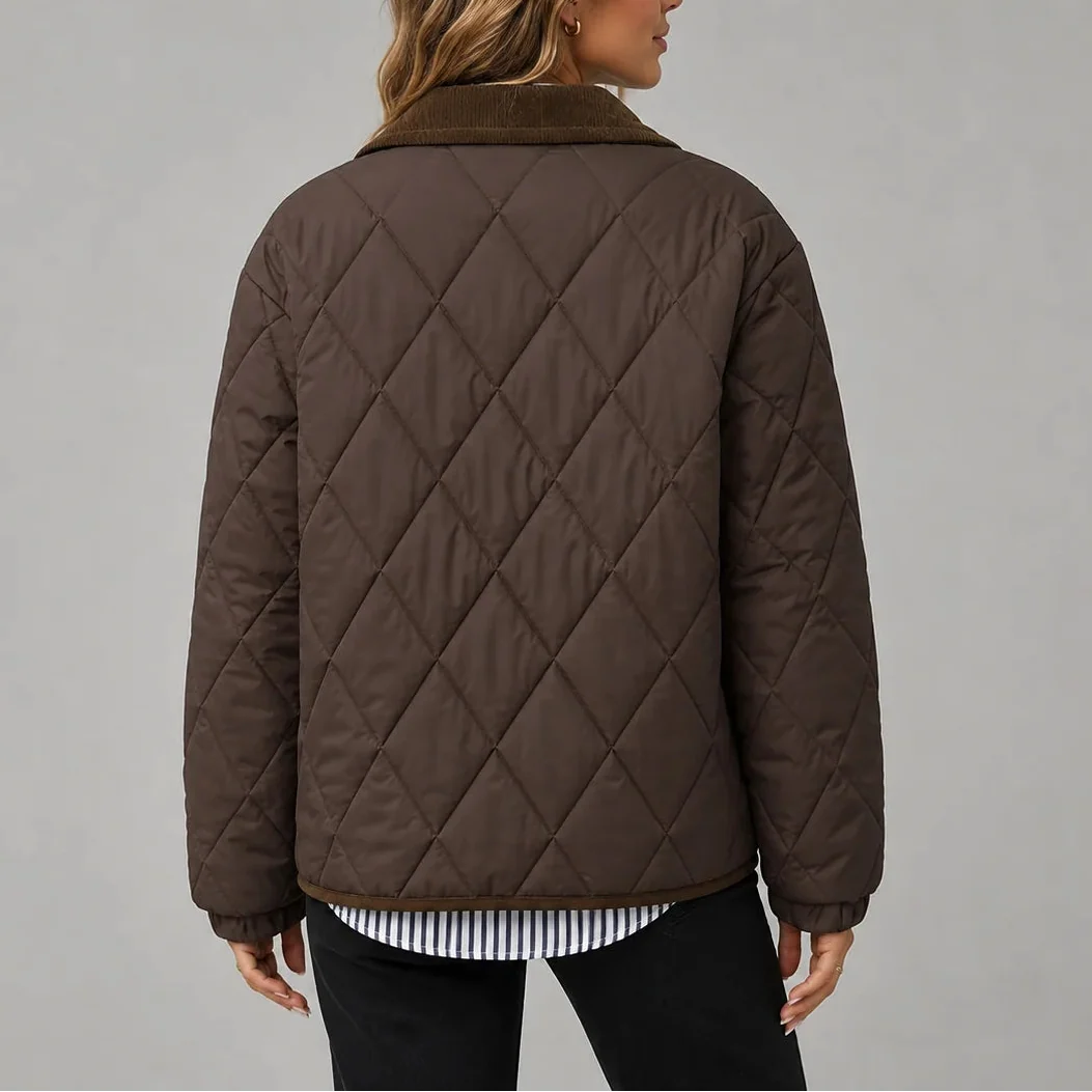 Holly | Women's Diamond Quilted Jacket Corduroy Collar Pockets