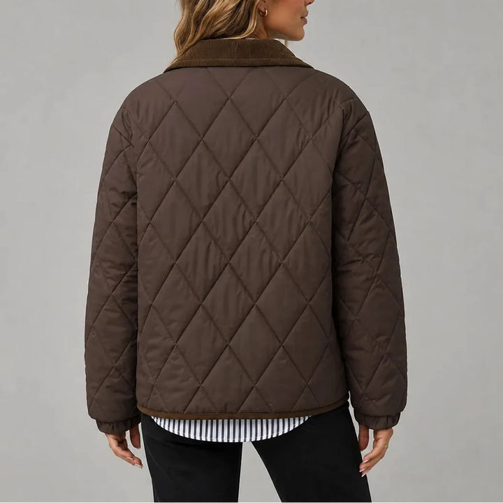 Holly | Women's Diamond Quilted Jacket Corduroy Collar Pockets
