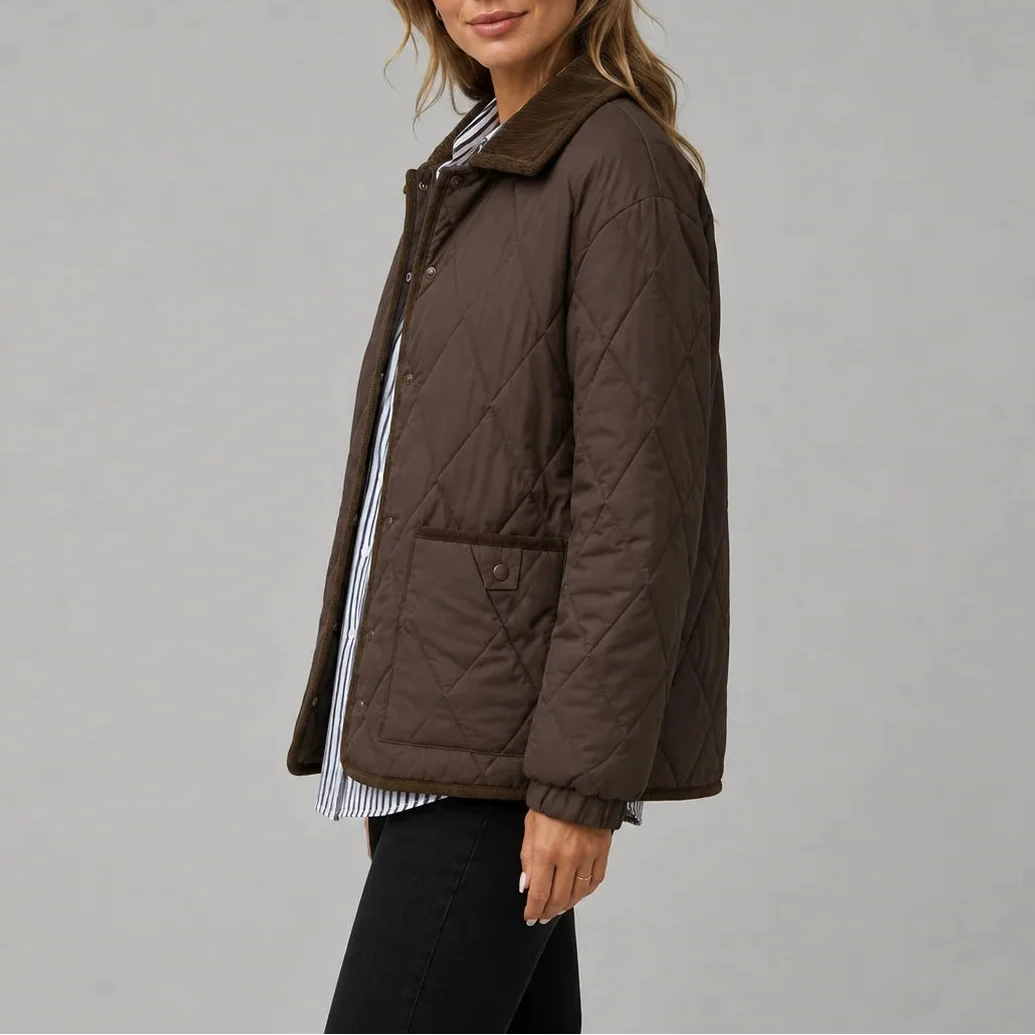 Holly | Women's Diamond Quilted Jacket Corduroy Collar Pockets