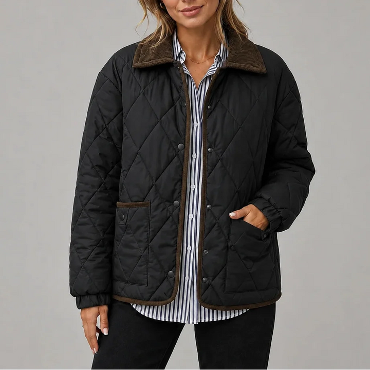 Holly | Women's Diamond Quilted Jacket Corduroy Collar Pockets
