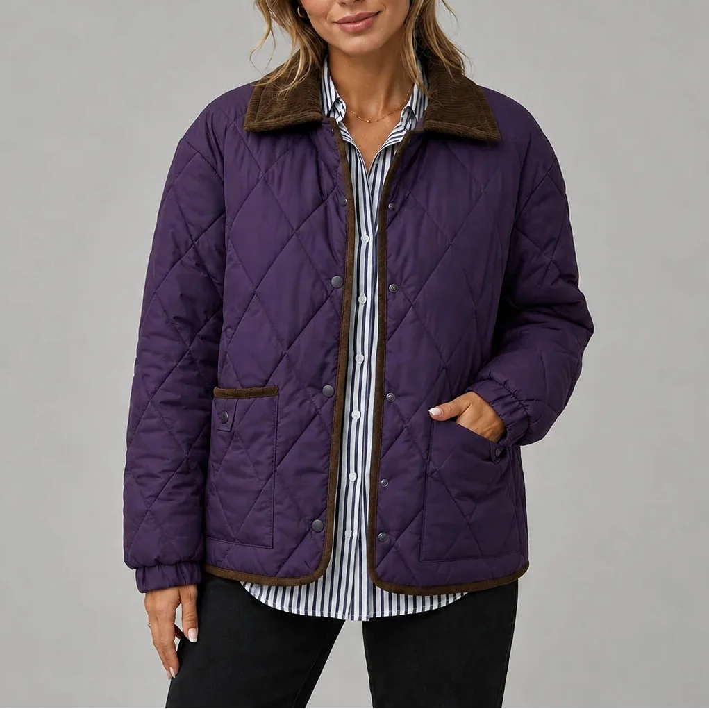 Holly | Women's Diamond Quilted Jacket Corduroy Collar Pockets