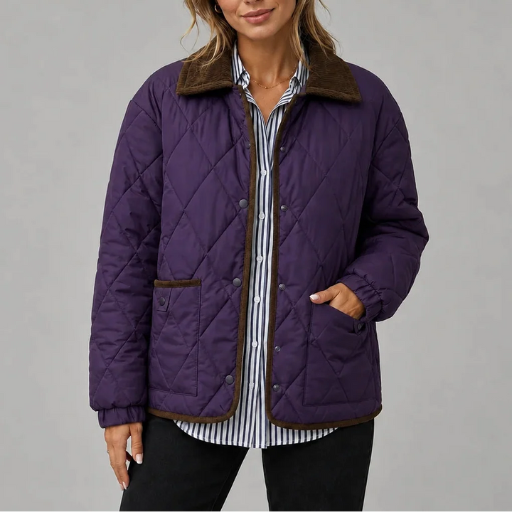 Holly | Women's Diamond Quilted Jacket Corduroy Collar Pockets