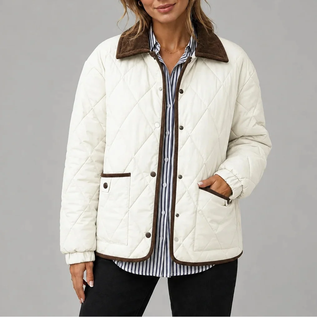 Holly | Women's Diamond Quilted Jacket Corduroy Collar Pockets