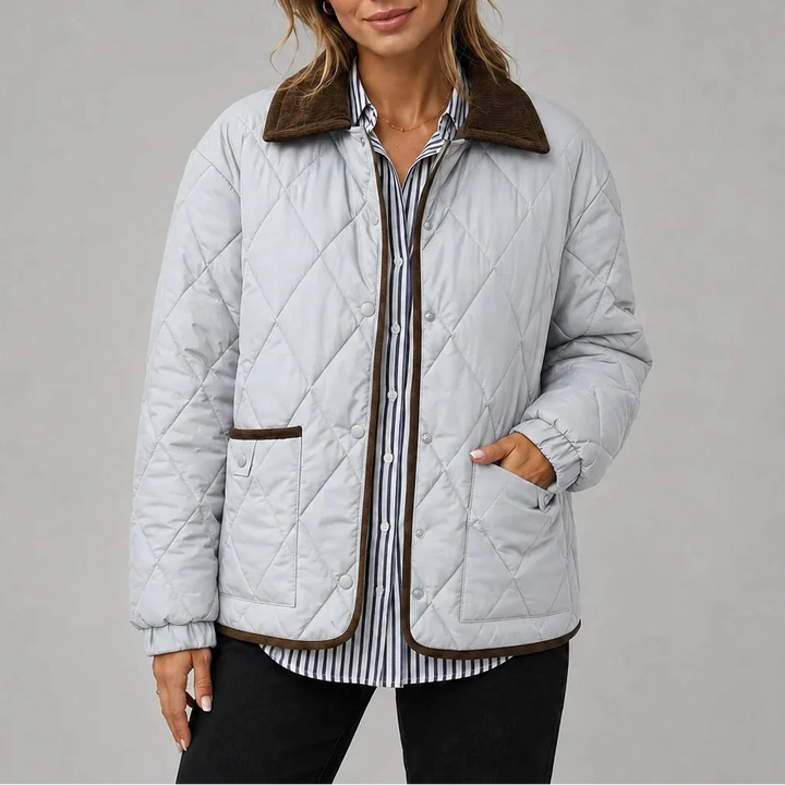 Holly | Women's Diamond Quilted Jacket Corduroy Collar Pockets