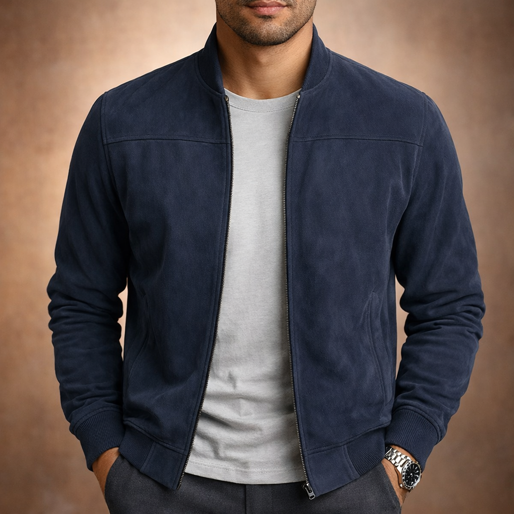 Men’s Suede Bomber Jacket Lightweight Smart Casual Outerwear for All Seasons