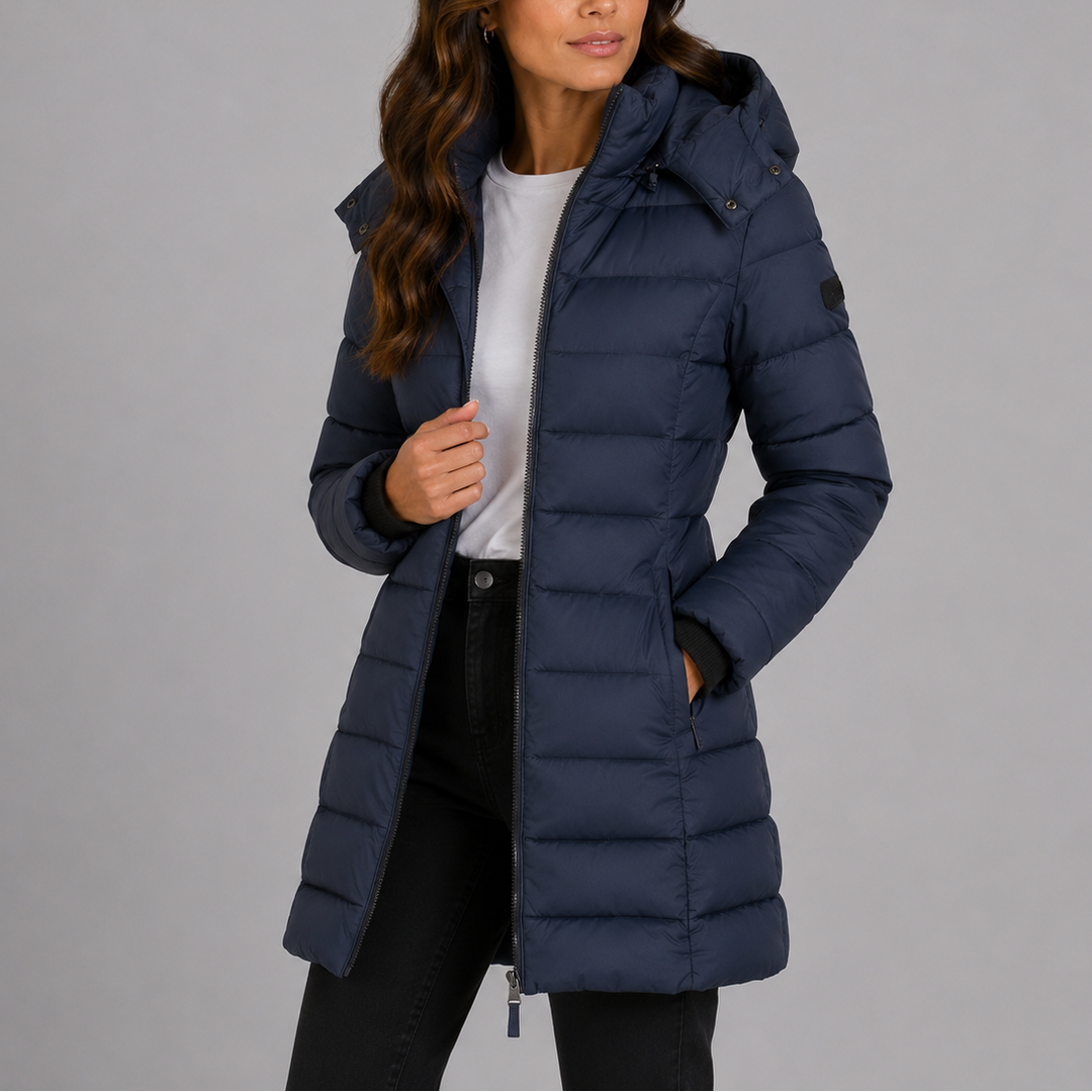 Henrietta | Women's Long Hooded Puffer Coat Fitted Quilted