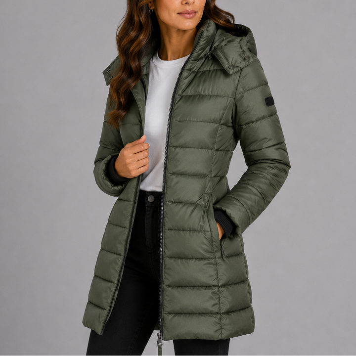Henrietta | Women's Long Hooded Puffer Coat Fitted Quilted