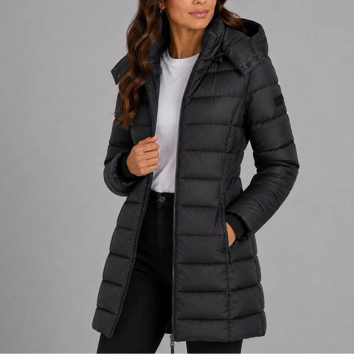 Henrietta | Women's Long Hooded Puffer Coat Fitted Quilted