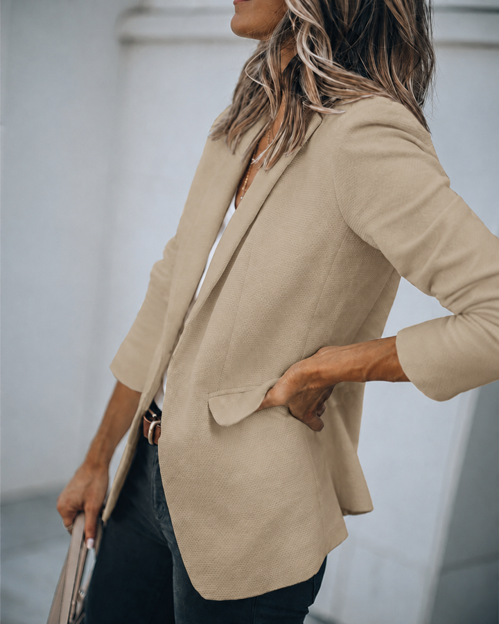 Adelinde | Women's Fitted Single-Button Blazer Lapel Collar Flap Pockets