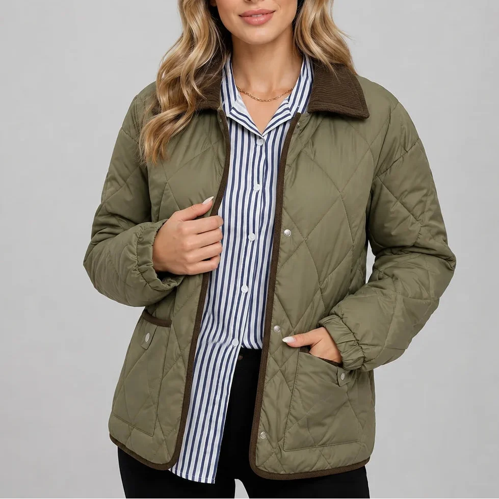 Holly | Women's Diamond Quilted Jacket Corduroy Collar Pockets