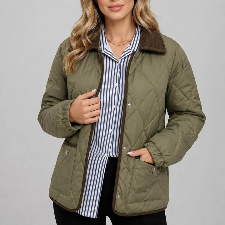 Holly | Women's Diamond Quilted Jacket Corduroy Collar Pockets