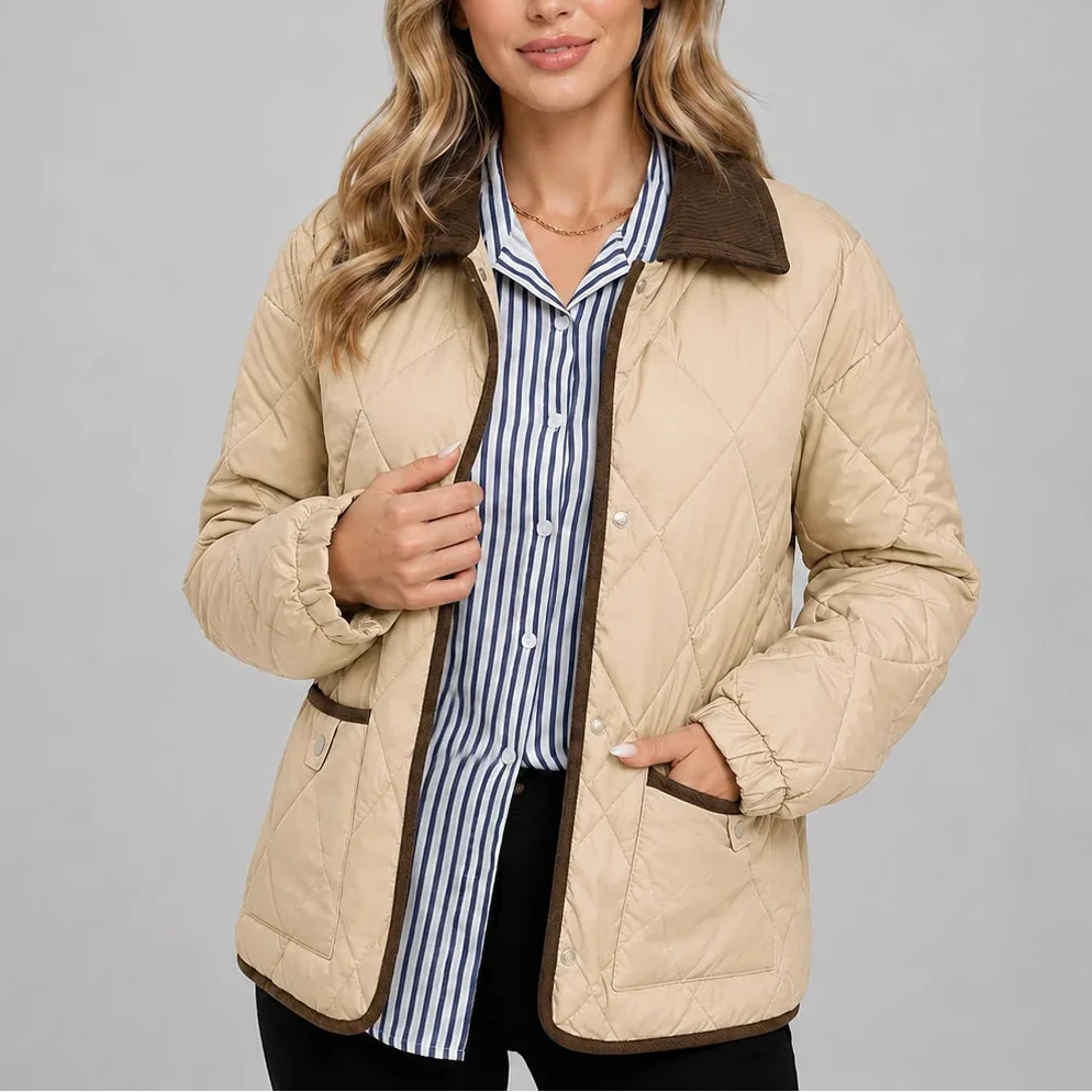 Holly | Women's Diamond Quilted Jacket Corduroy Collar Pockets