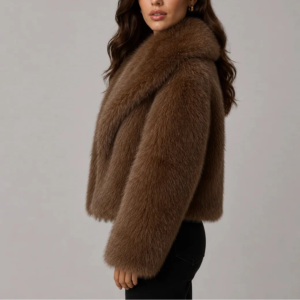 Chloe | Women's Cropped Faux Fur Jacket with Oversized Collar