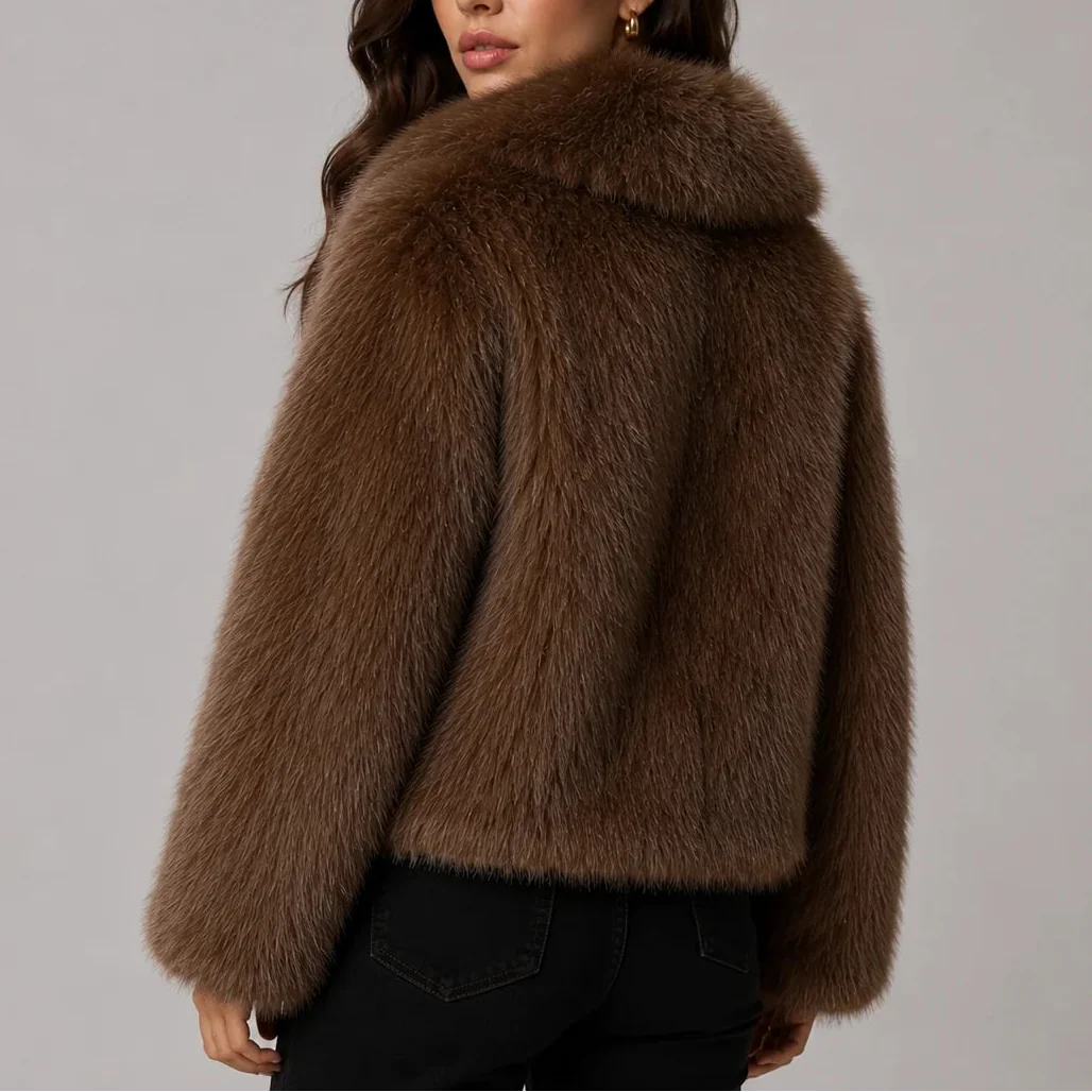 Chloe | Women's Cropped Faux Fur Jacket with Oversized Collar