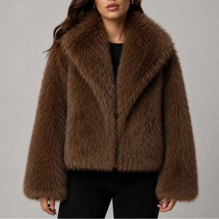 Chloe | Women's Cropped Faux Fur Jacket with Oversized Collar