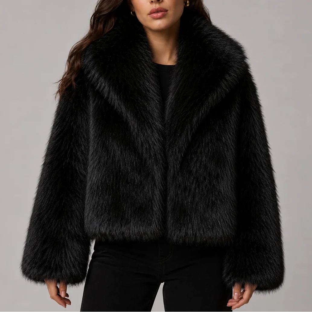Chloe | Women's Cropped Faux Fur Jacket with Oversized Collar