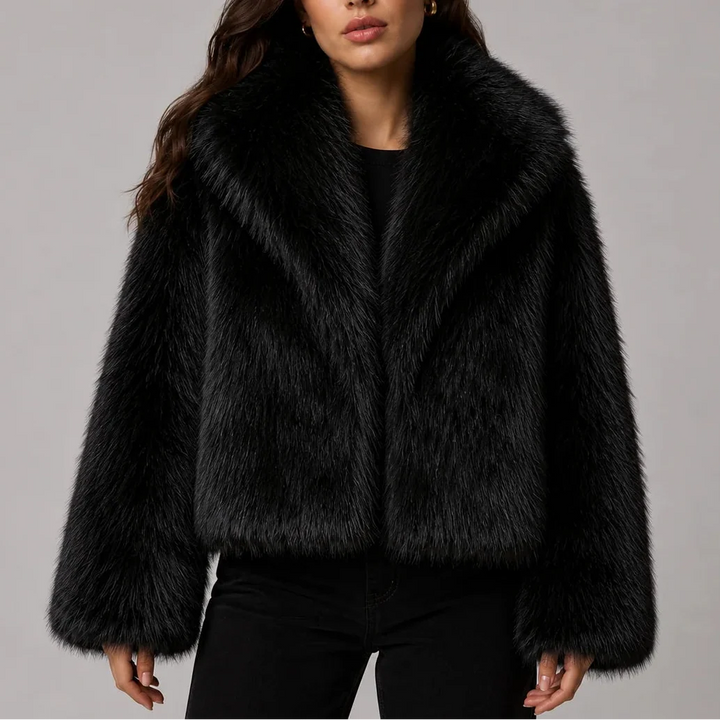 Chloe | Women's Cropped Faux Fur Jacket with Oversized Collar