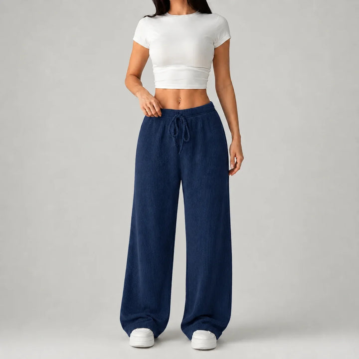 Lucy | Women's Ribbed Wide Leg Lounge Trousers Drawstring Waist