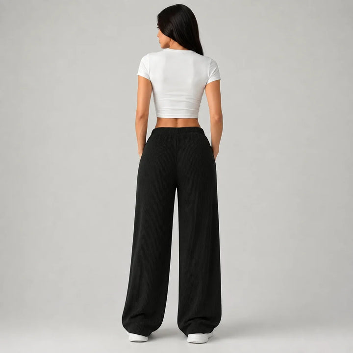 Lucy | Women's Ribbed Wide Leg Lounge Trousers Drawstring Waist