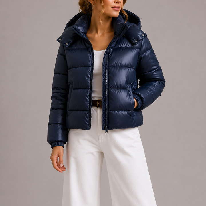Winifred | Women's Hooded Puffer Jacket Lightweight Glossy Finish