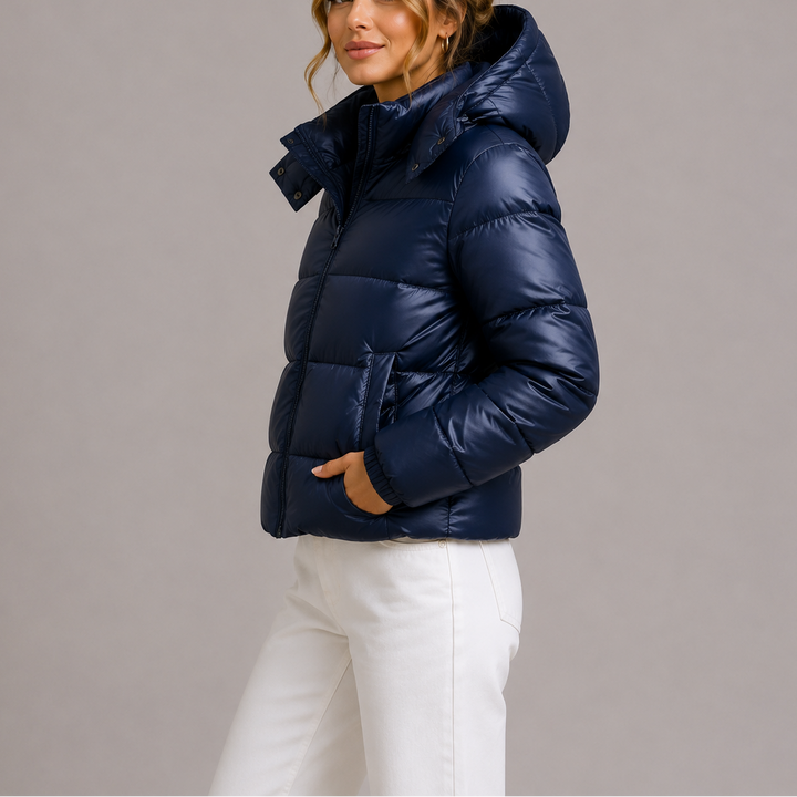 Winifred | Women's Hooded Puffer Jacket Lightweight Glossy Finish