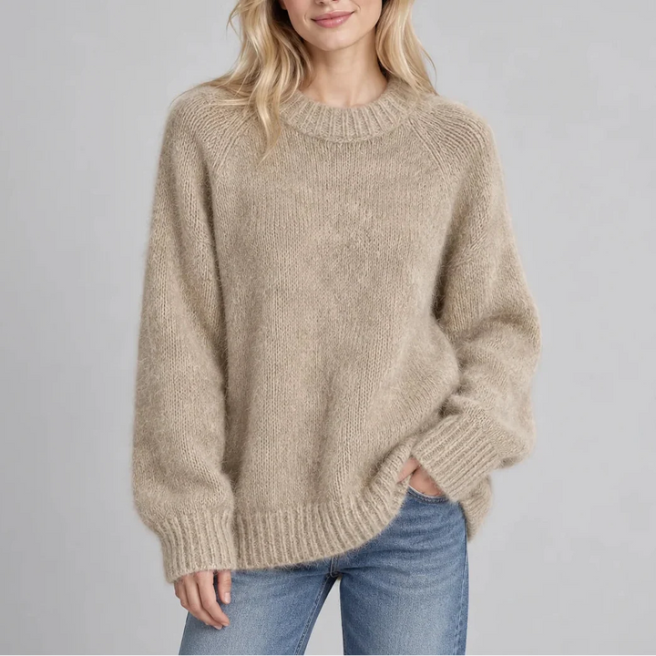 Arabella | Women's Fluffy Knit Jumper Crew Neck Relaxed Fit