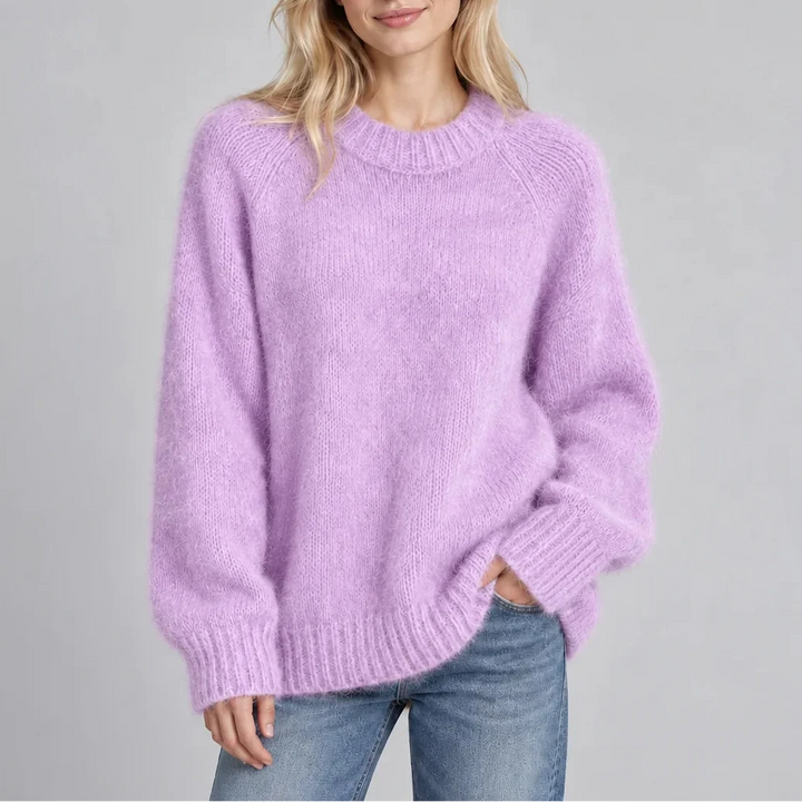 Arabella | Women's Fluffy Knit Jumper Crew Neck Relaxed Fit