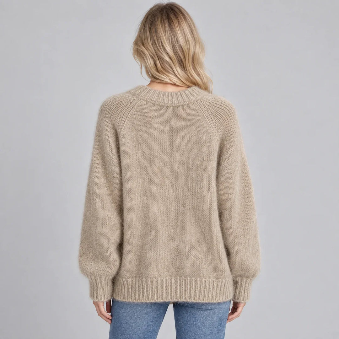 Arabella | Women's Fluffy Knit Jumper Crew Neck Relaxed Fit