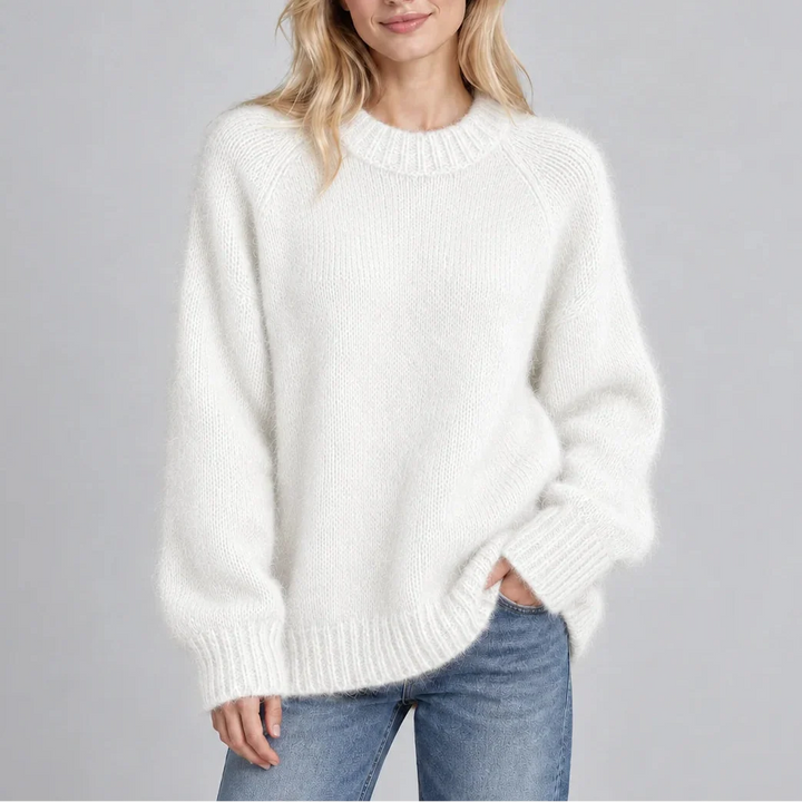 Arabella | Women's Fluffy Knit Jumper Crew Neck Relaxed Fit