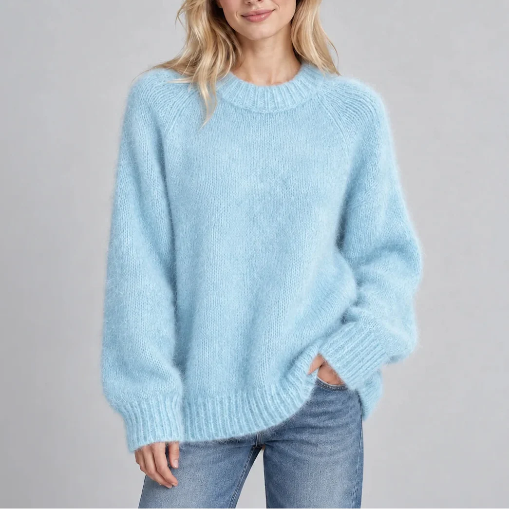 Arabella | Women's Fluffy Knit Jumper Crew Neck Relaxed Fit